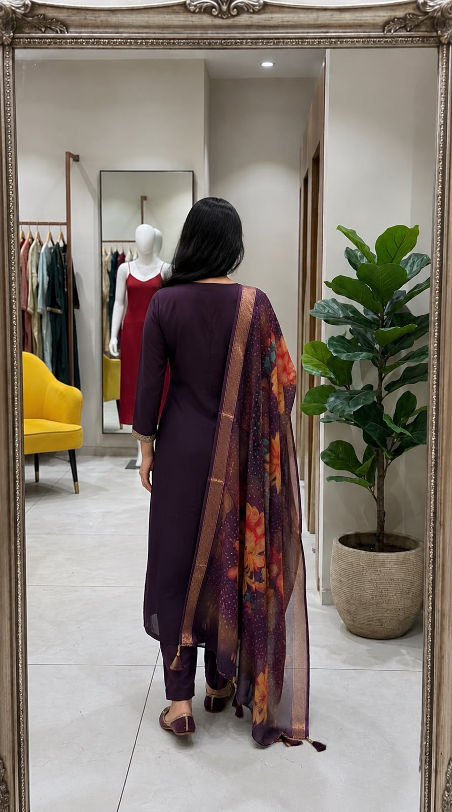 Purple Embroidered Kurta Pant Dupatta Set