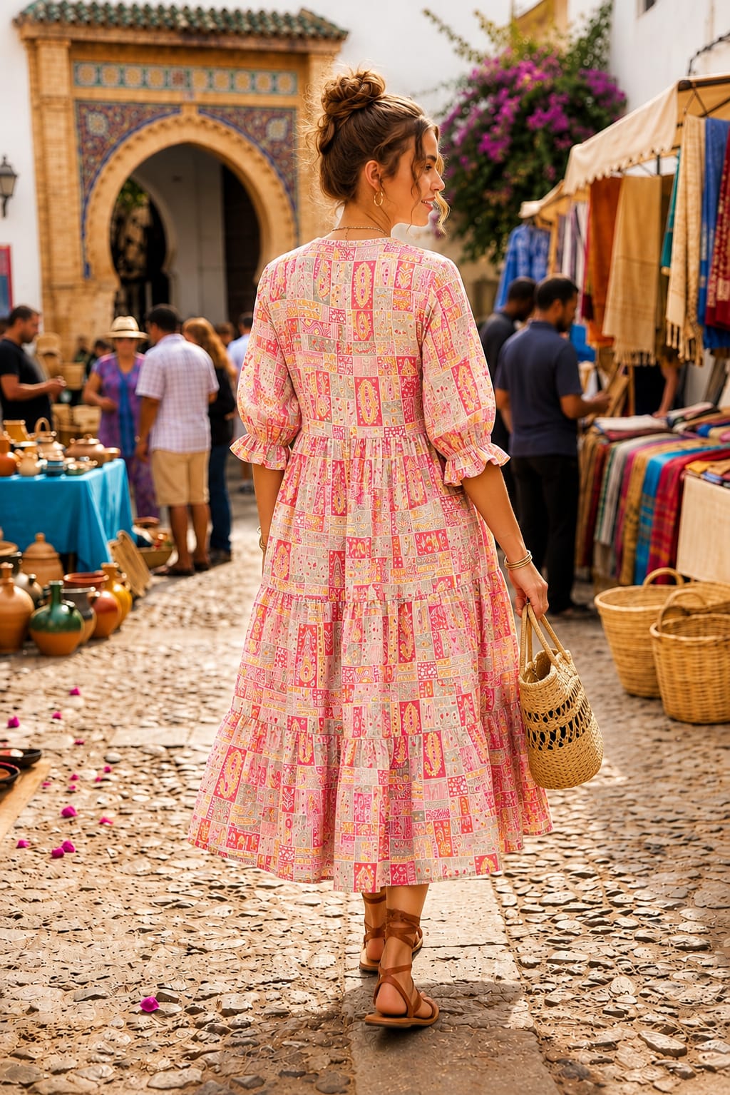 Elegant Pink Patterned Maxi Dress for Casual Wear