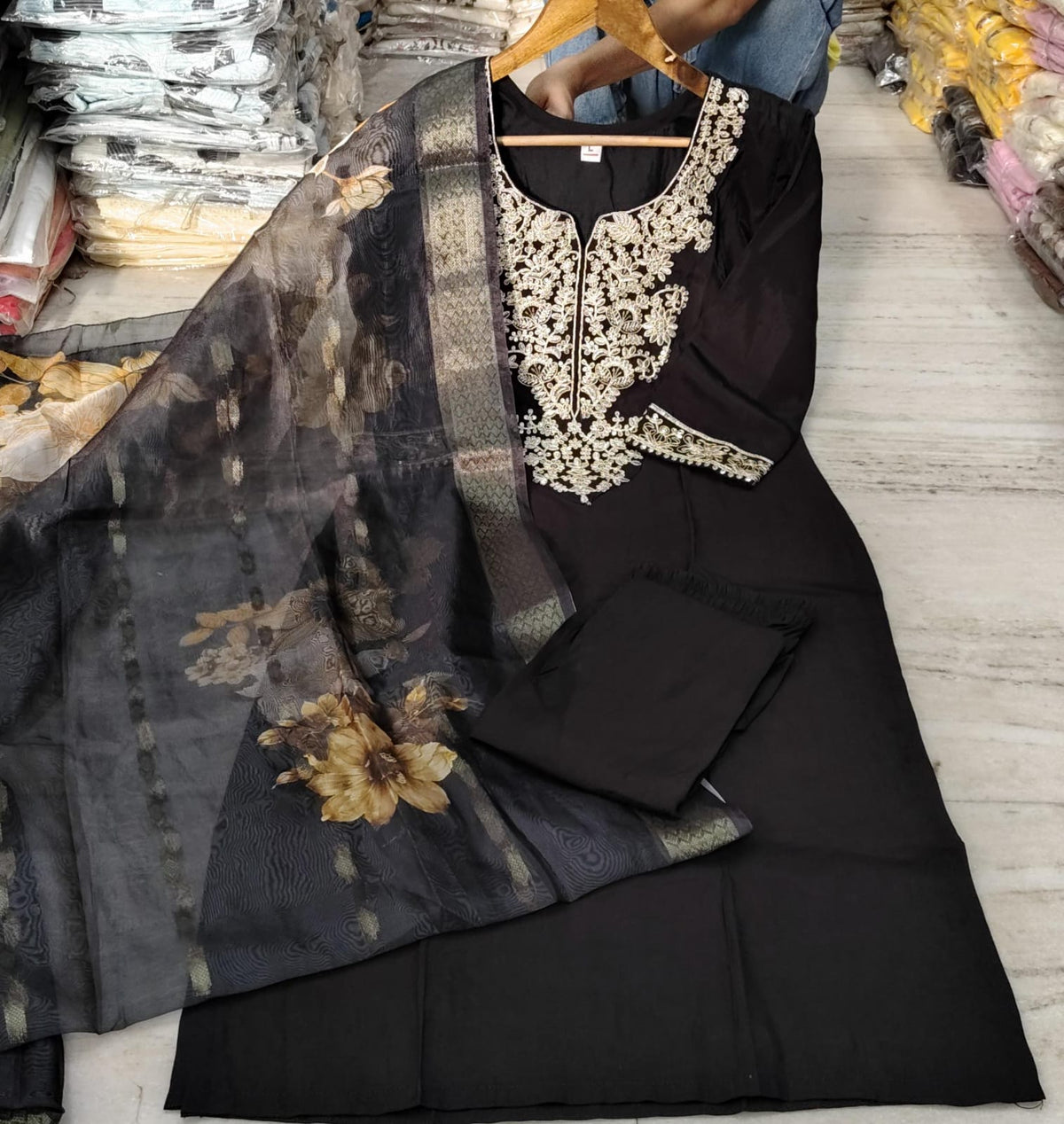 Premium Black Ethnic Kurta Pant Suit with Printed Dupatta
