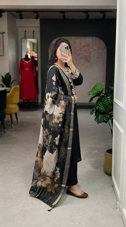 Premium Black Ethnic Kurta Pant Suit with Printed Dupatta