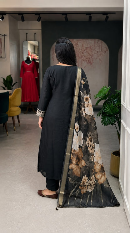 Premium Black Ethnic Kurta Pant Suit with Printed Dupatta