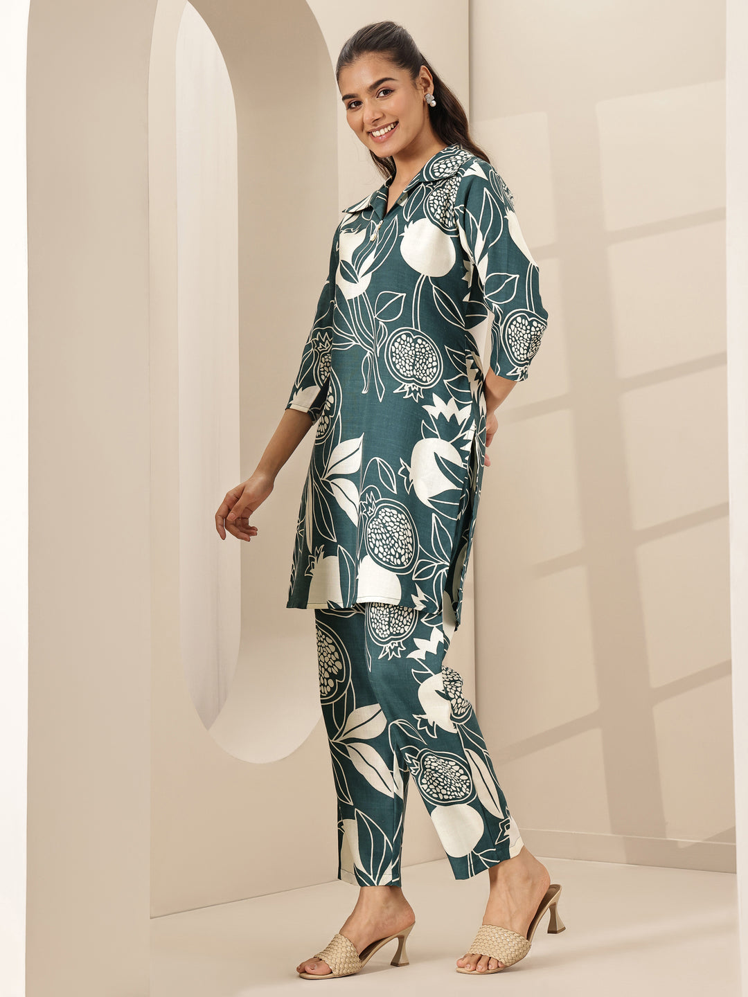 Designer Green Leaf Print Co-Ord Set for Women