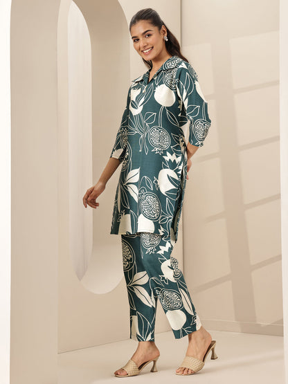 Designer Green Leaf Print Co-Ord Set for Women