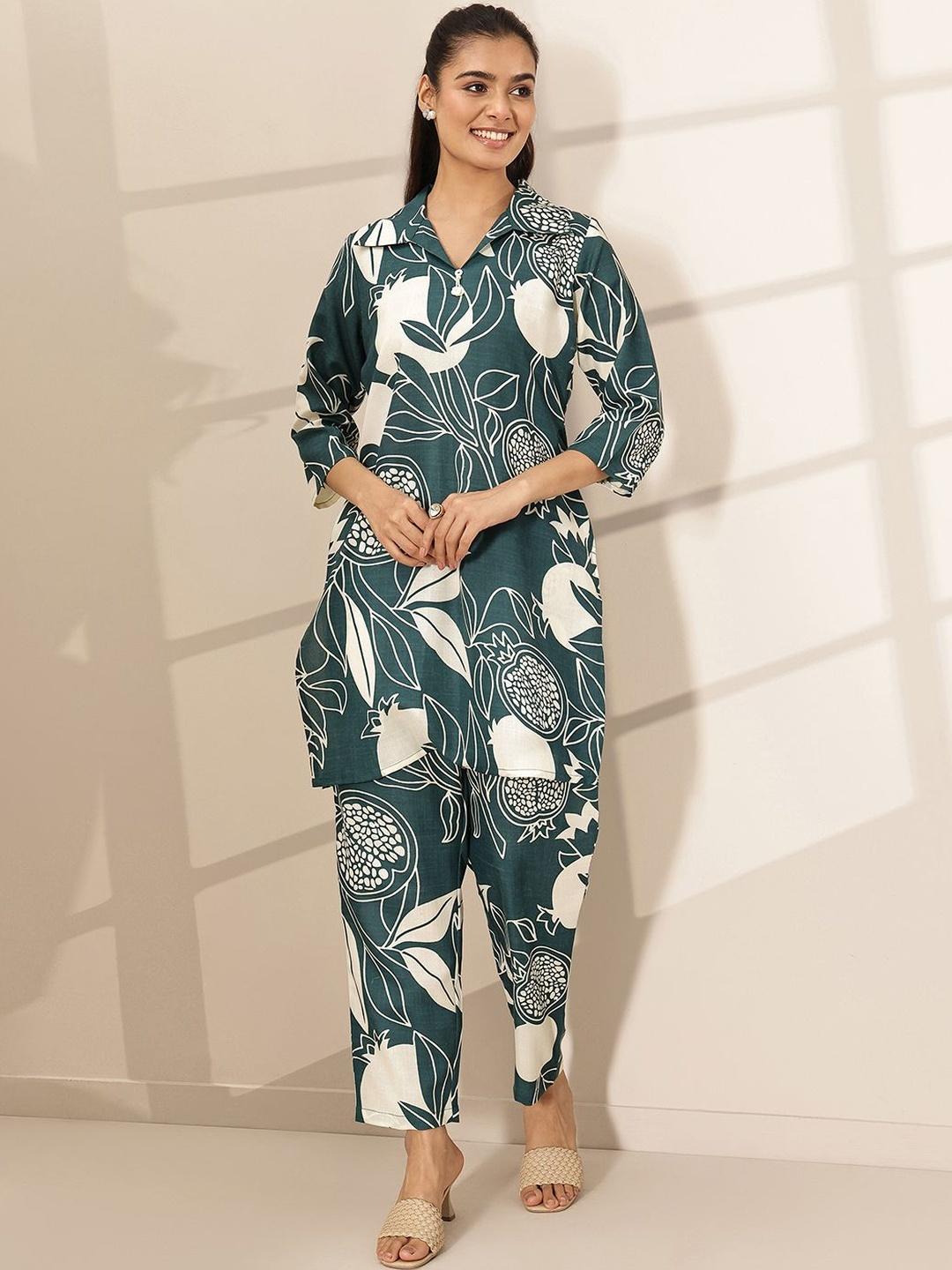 Designer Green Leaf Print Co-Ord Set for Women