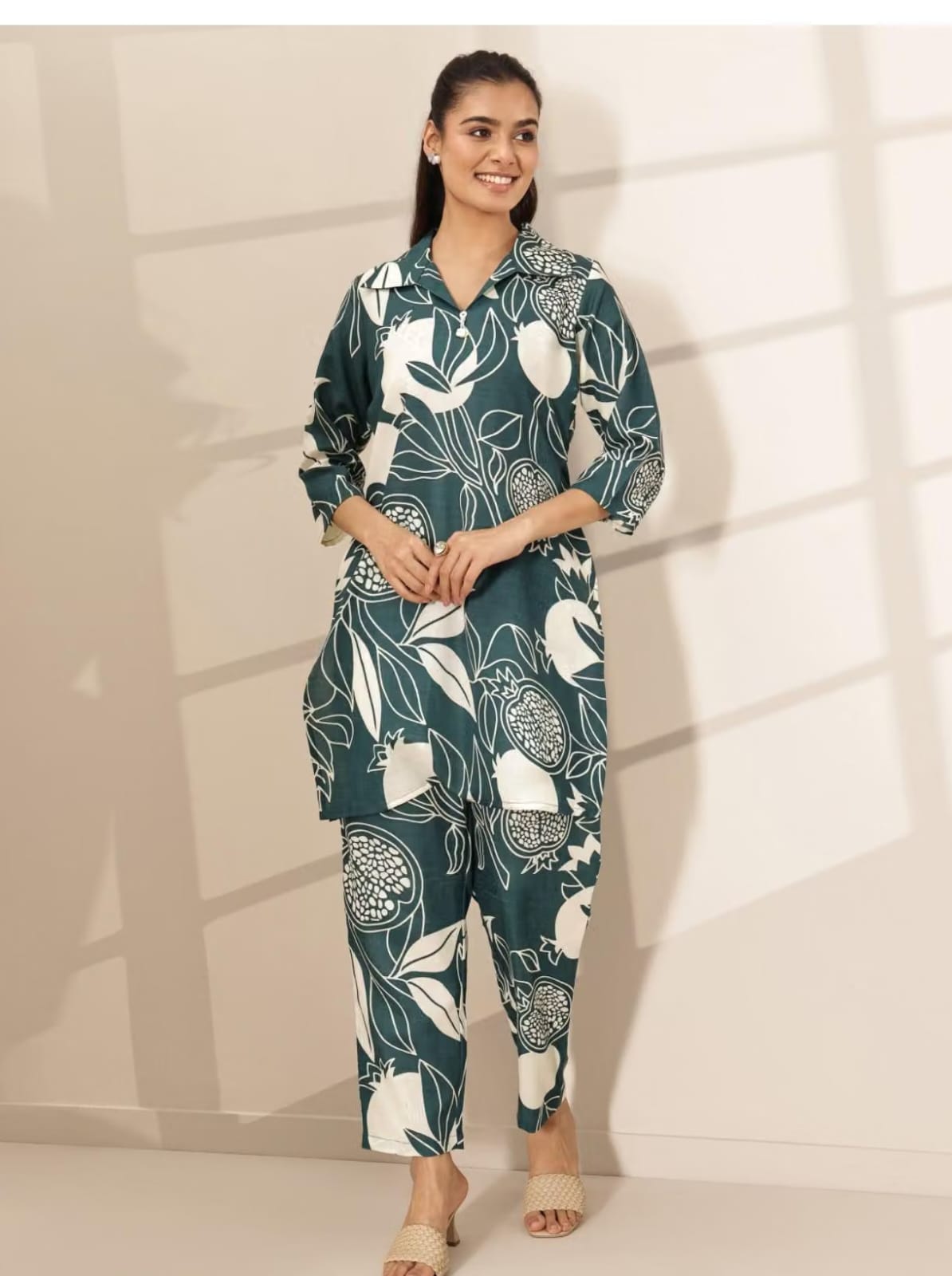 Designer Green Leaf Print Co-Ord Set for Women