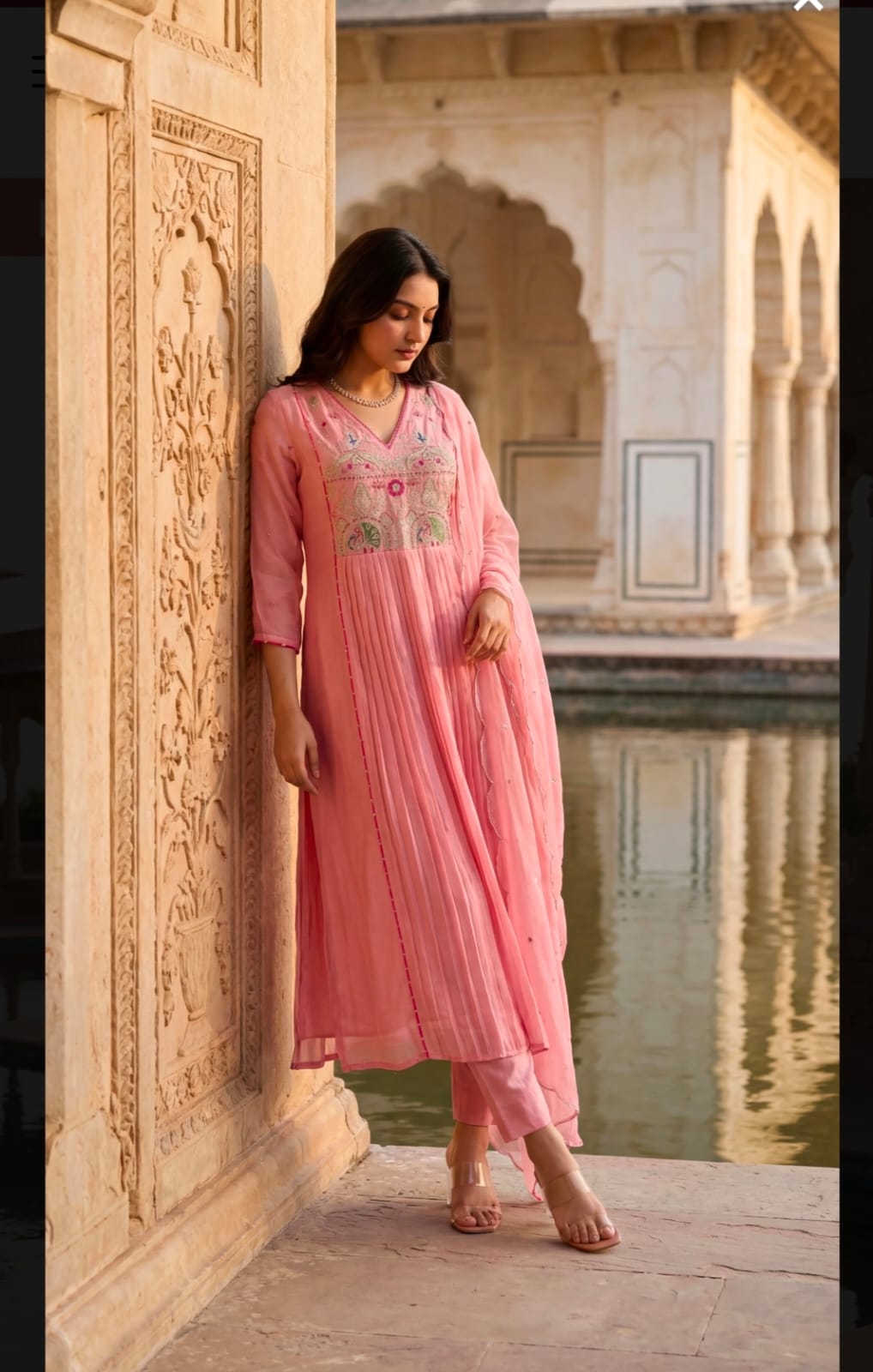 Pastel Pink Embroidered Anarkali Kurta Set for Women