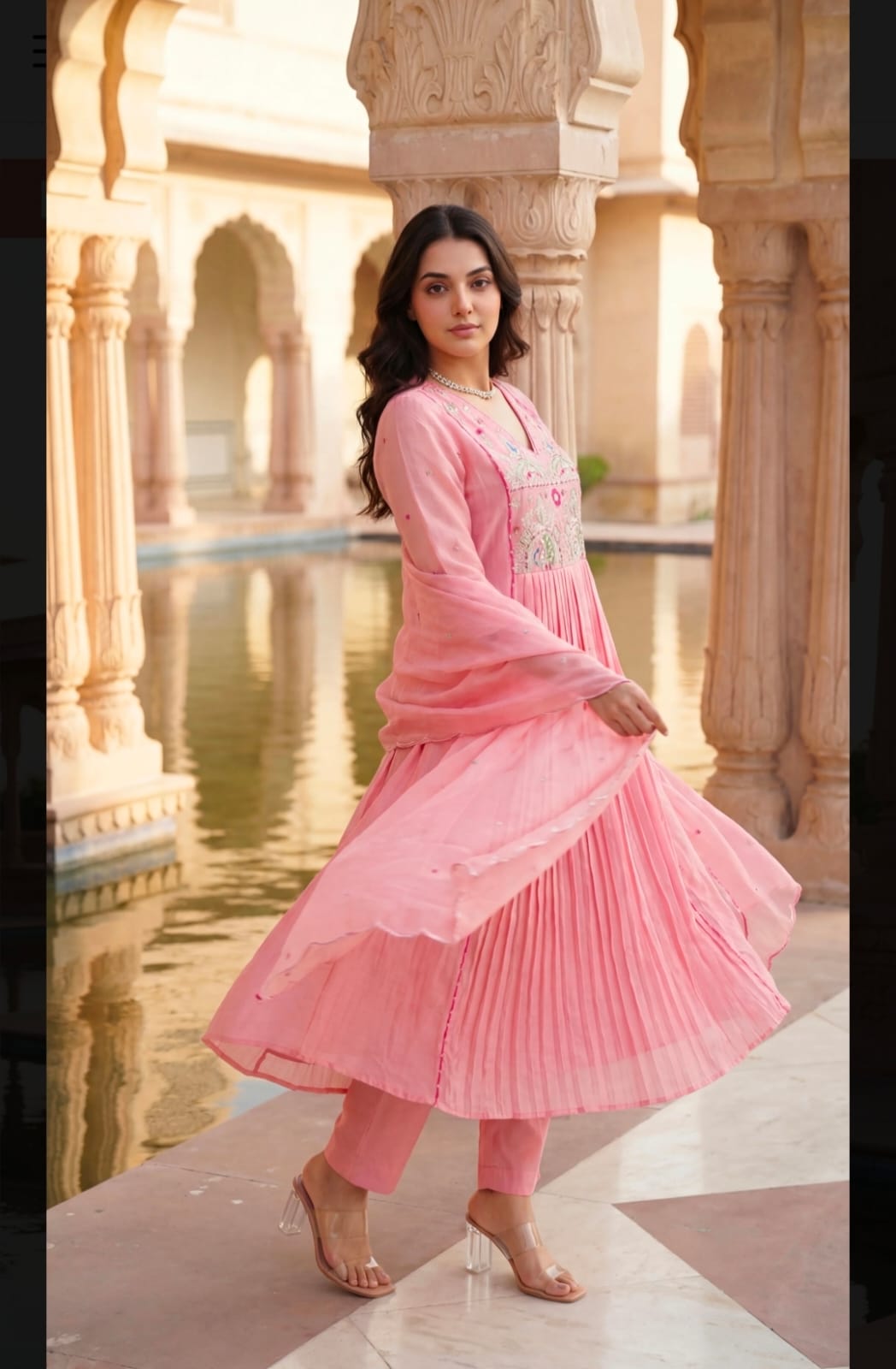 Pastel Pink Embroidered Anarkali Kurta Set for Women