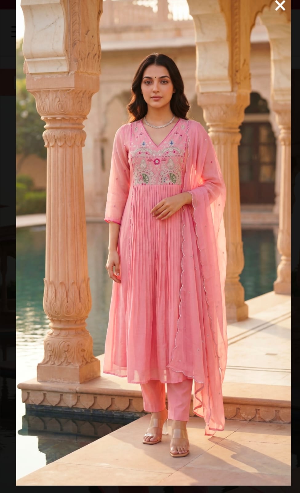 Pastel Pink Embroidered Anarkali Kurta Set for Women