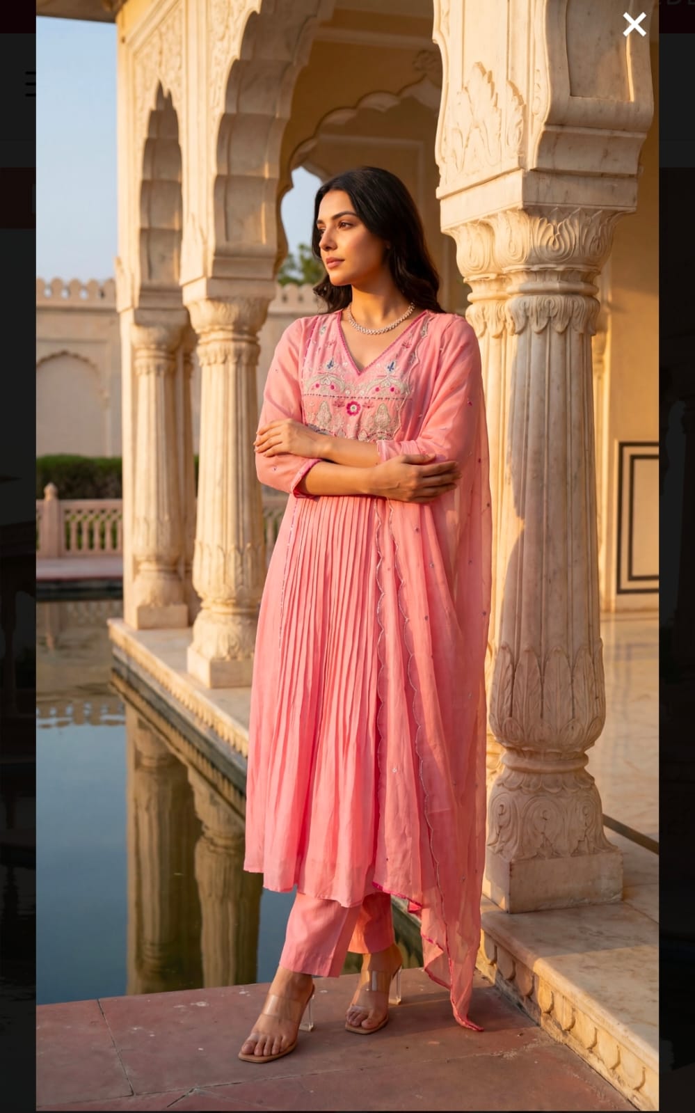 Pastel Pink Embroidered Anarkali Kurta Set for Women