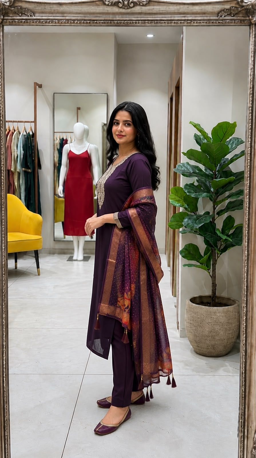 Purple Embroidered Kurta Pant Dupatta Set