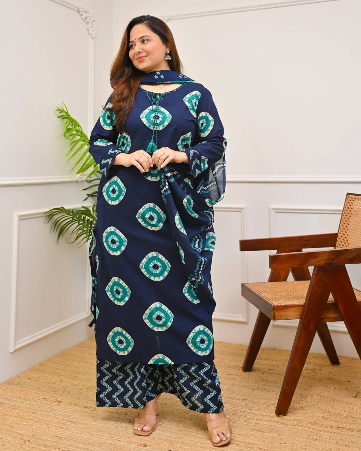 Navy Blue Printed Kurta Pant Dupatta Set