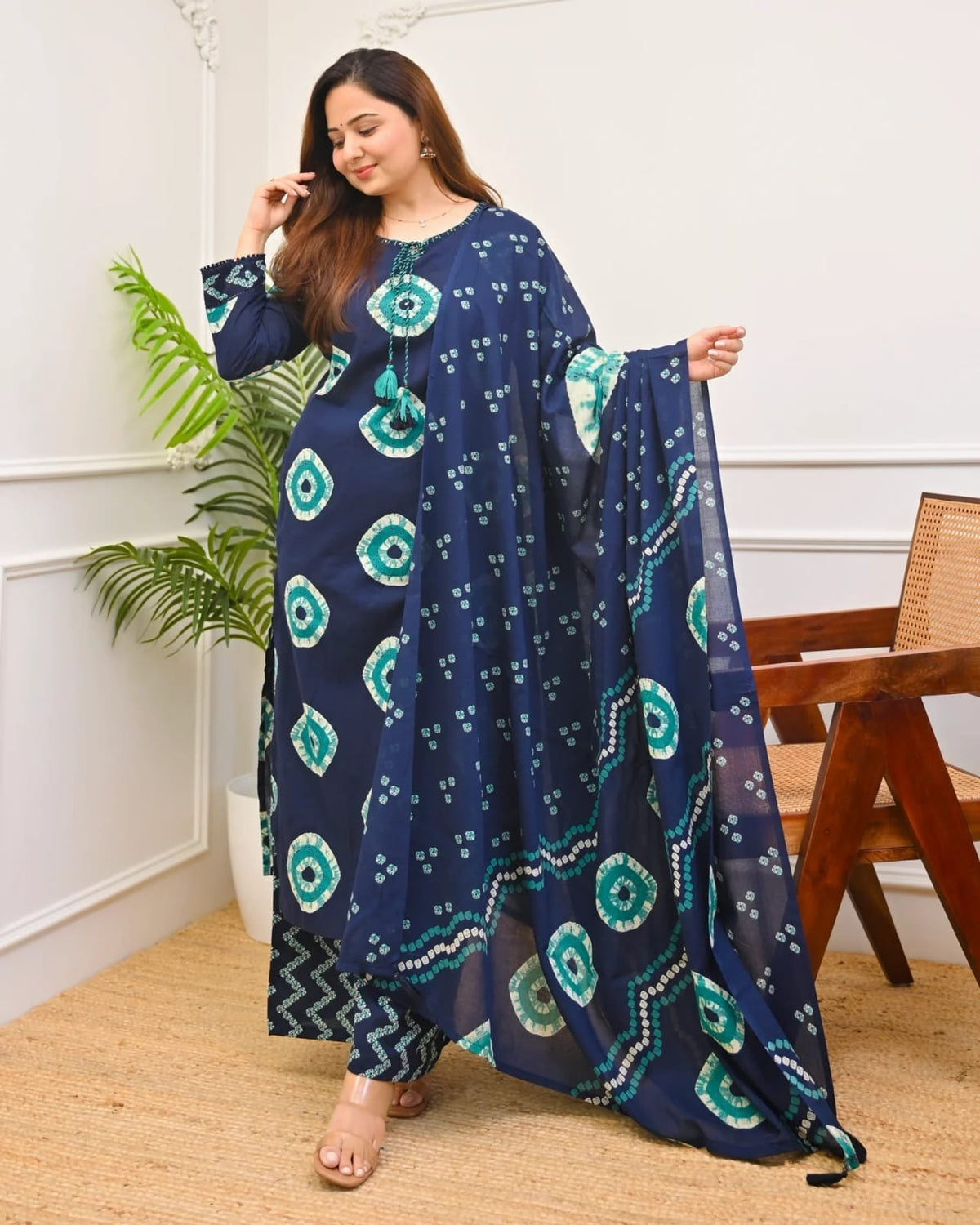 Navy Blue Printed Kurta Pant Dupatta Set