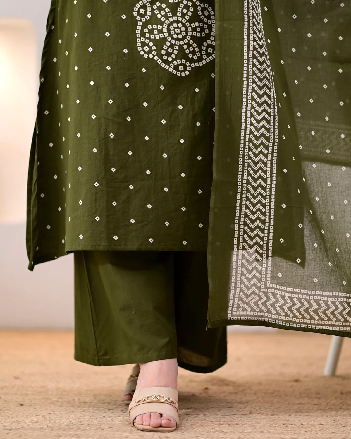 Olive Green Ethnic Kurta Pant Dupatta Set for Women