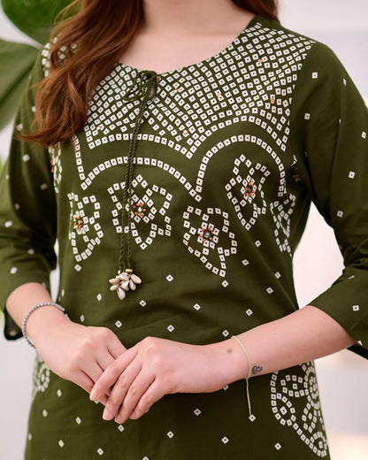 Olive Green Ethnic Kurta Pant Dupatta Set for Women