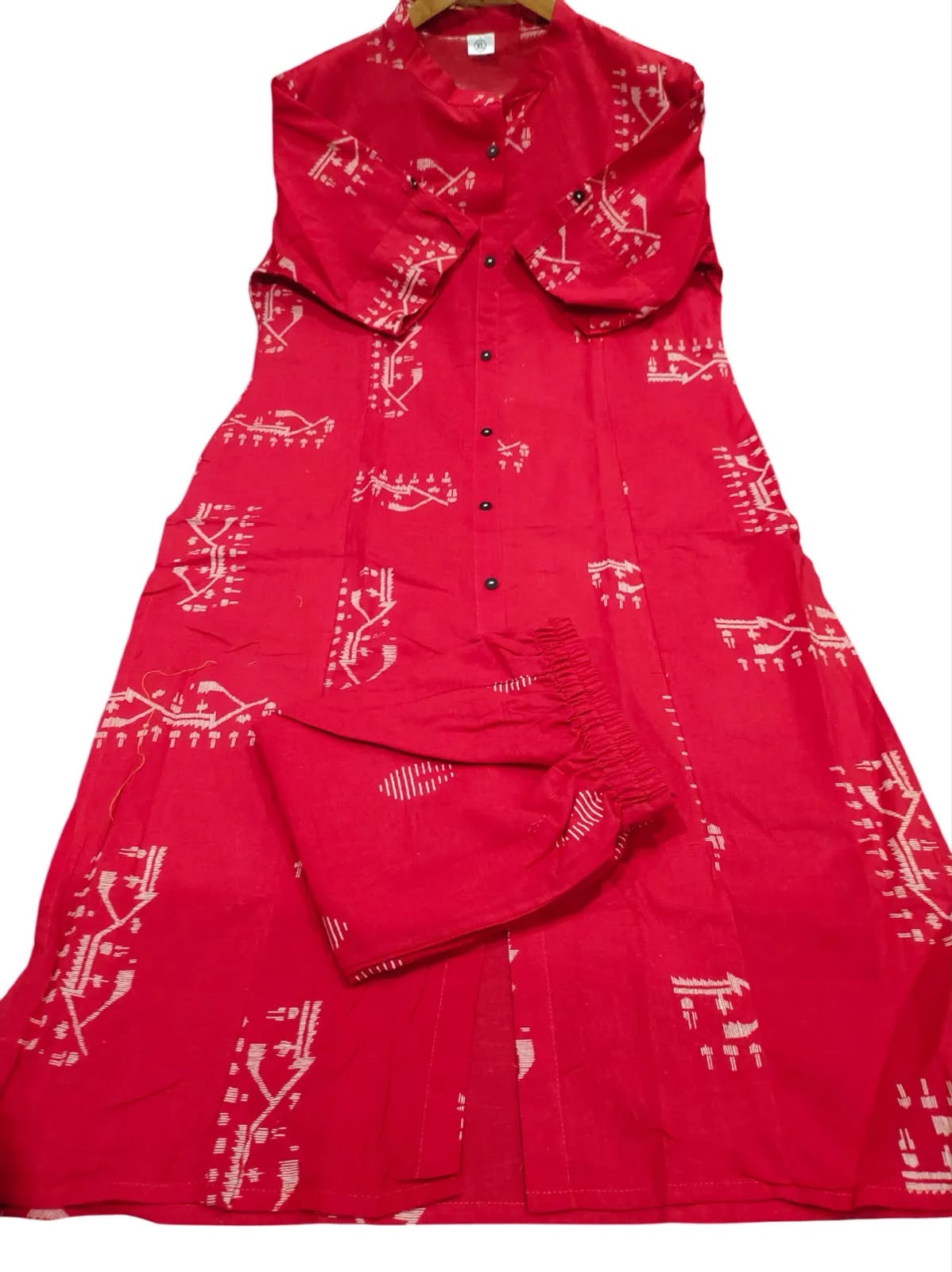 Deep Red Printed Cotton Kurta Pant Set for Women