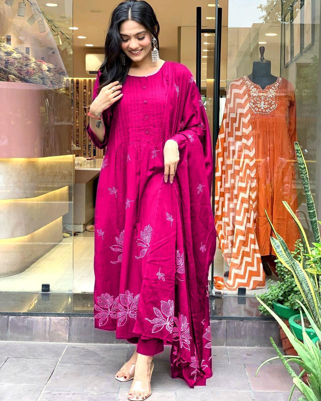 Premium Pink Traditional Printed Kurta Pant Set for Women