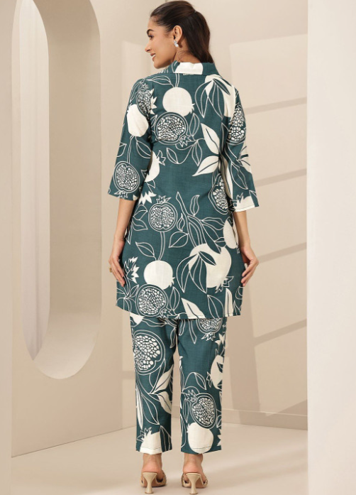 Designer Green Leaf Print Co-Ord Set for Women