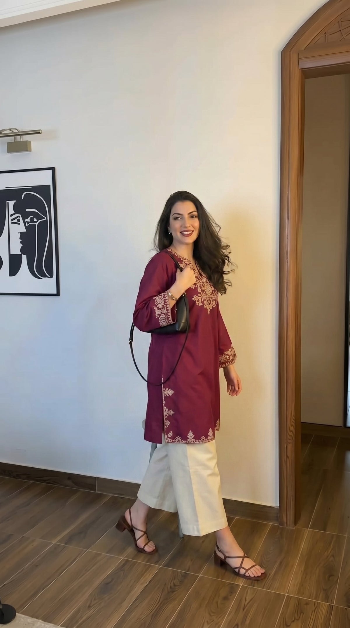 Maroon Embroidered Kurta Pant Set for Women