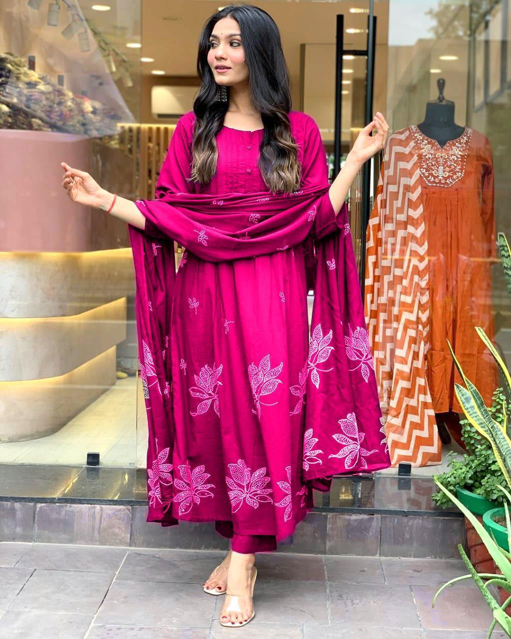 Premium Pink Traditional Printed Kurta Pant Set for Women